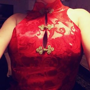 Chinese style Cache long dress with slits